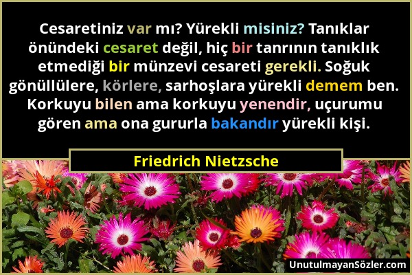 Friedrich Nietzsche - Cesaretiniz var mı? Yürekli misiniz? Tanıklar önündeki cesaret değil, hiç bir tanrının tanıklık etmediği bir münzevi cesareti ge...
