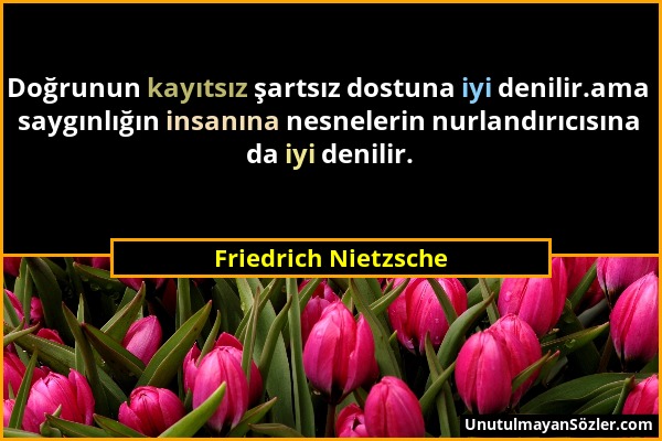 Friedrich Nietzsche - Doğrunun kayıtsız şartsız dostuna iyi denilir.ama saygınlığın insanına nesnelerin nurlandırıcısına da iyi denilir....