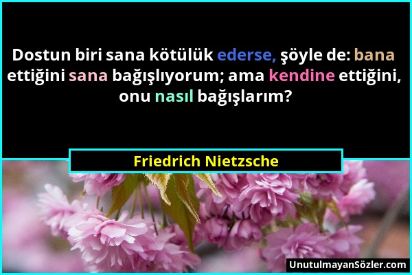 Friedrich Nietzsche - Dostun biri sana kötülük ederse, şöyle de: bana ettiğini sana bağışlıyorum; ama kendine ettiğini, onu nasıl bağışlarım?...