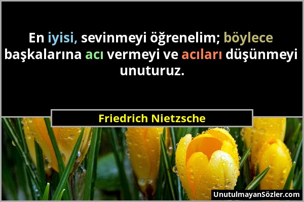 Friedrich Nietzsche - En iyisi, sevinmeyi öğrenelim; böylece başkalarına acı vermeyi ve acıları düşünmeyi unuturuz....