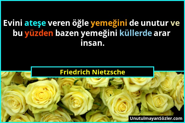 Friedrich Nietzsche - Evini ateşe veren öğle yemeğini de unutur ve bu yüzden bazen yemeğini küllerde arar insan....