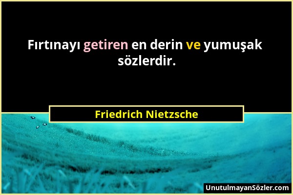 Friedrich Nietzsche - Fırtınayı getiren en derin ve yumuşak sözlerdir....