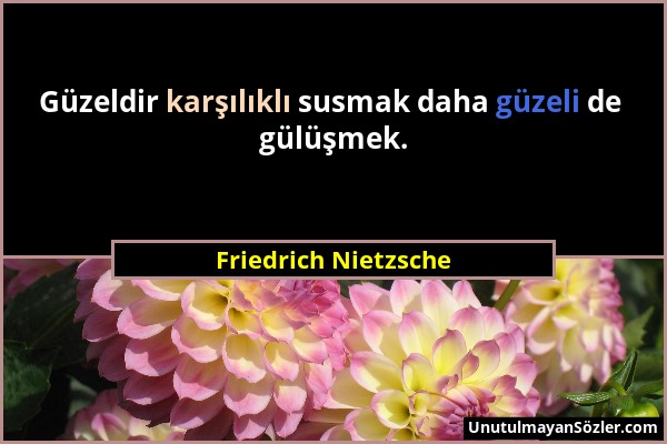 Friedrich Nietzsche - Güzeldir karşılıklı susmak daha güzeli de gülüşmek....