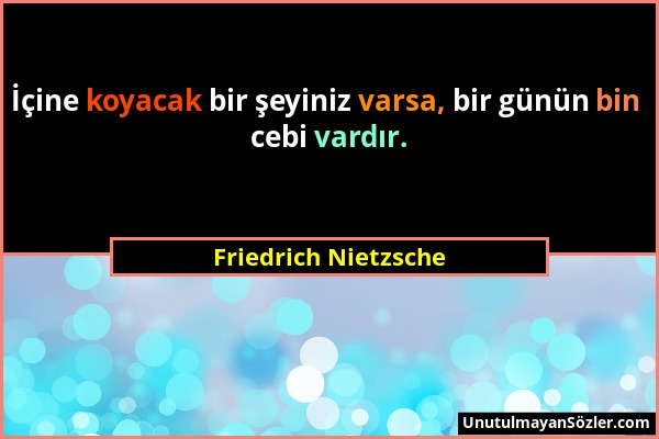 Friedrich Nietzsche - İçine koyacak bir şeyiniz varsa, bir günün bin cebi vardır....