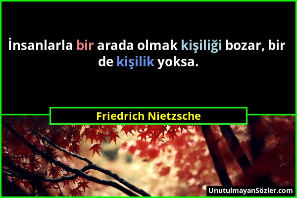 Friedrich Nietzsche - İnsanlarla bir arada olmak kişiliği bozar, bir de kişilik yoksa....