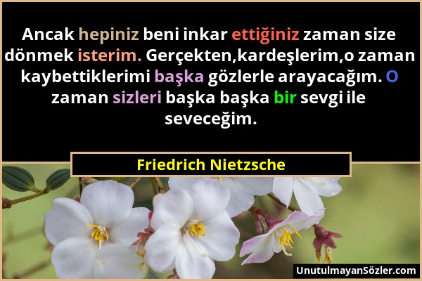 Friedrich Nietzsche - Ancak hepiniz beni inkar ettiğiniz zaman size dönmek isterim. Gerçekten,kardeşlerim,o zaman kaybettiklerimi başka gözlerle araya...