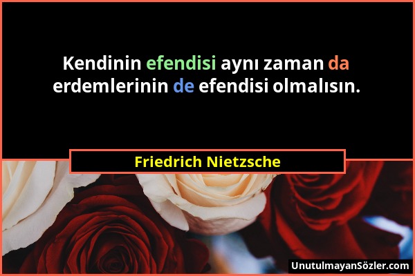 Friedrich Nietzsche - Kendinin efendisi aynı zaman da erdemlerinin de efendisi olmalısın....