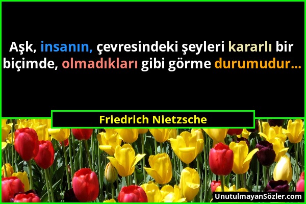 Friedrich Nietzsche - Aşk, insanın, çevresindeki şeyleri kararlı bir biçimde, olmadıkları gibi görme durumudur......