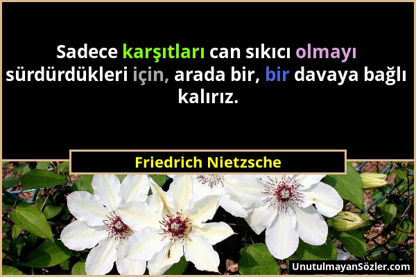 Friedrich Nietzsche - Sadece karşıtları can sıkıcı olmayı sürdürdükleri için, arada bir, bir davaya bağlı kalırız....