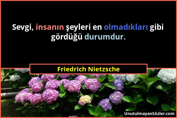 Friedrich Nietzsche - Sevgi, insanın şeyleri en olmadıkları gibi gördüğü durumdur....