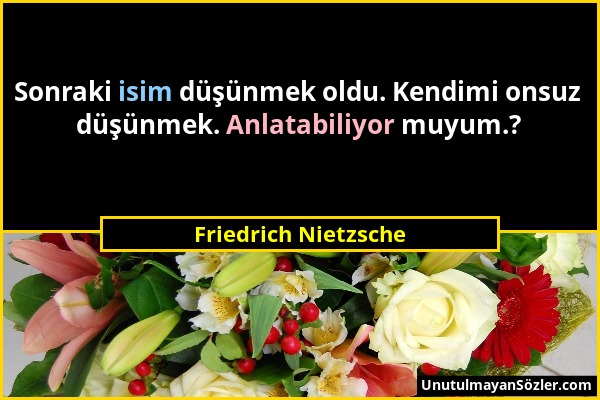 Friedrich Nietzsche - Sonraki isim düşünmek oldu. Kendimi onsuz düşünmek. Anlatabiliyor muyum.?...