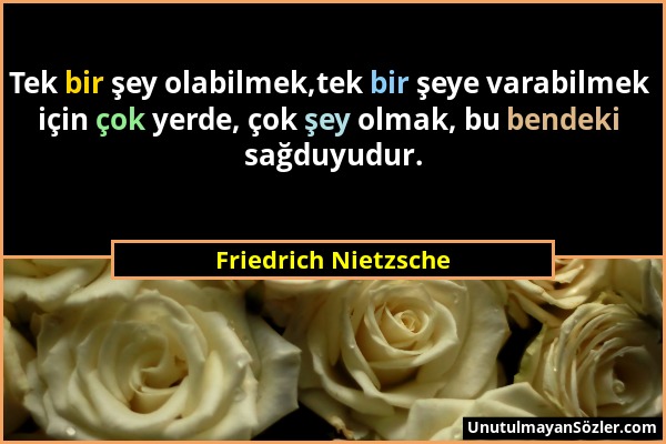 Friedrich Nietzsche - Tek bir şey olabilmek,tek bir şeye varabilmek için çok yerde, çok şey olmak, bu bendeki sağduyudur....