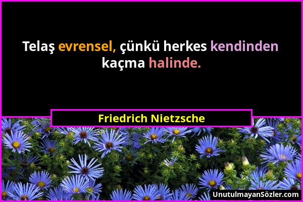 Friedrich Nietzsche - Telaş evrensel, çünkü herkes kendinden kaçma halinde....