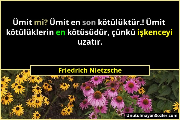 Friedrich Nietzsche - Ümit mi? Ümit en son kötülüktür.! Ümit kötülüklerin en kötüsüdür, çünkü işkenceyi uzatır....