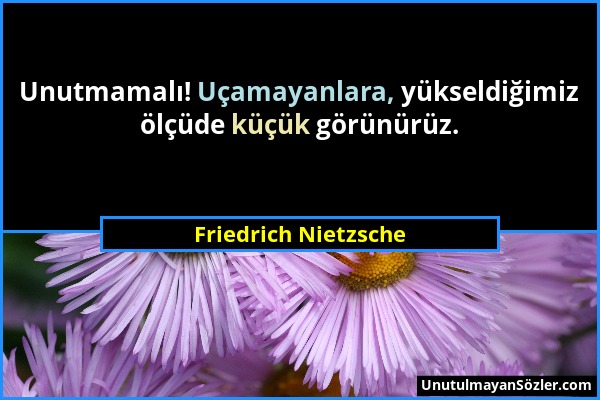 Friedrich Nietzsche - Unutmamalı! Uçamayanlara, yükseldiğimiz ölçüde küçük görünürüz....