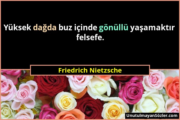 Friedrich Nietzsche - Yüksek dağda buz içinde gönüllü yaşamaktır felsefe....