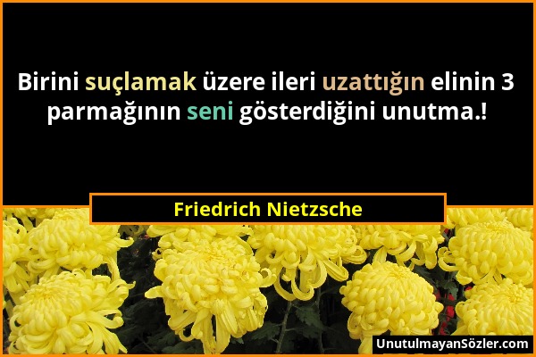 Friedrich Nietzsche - Birini suçlamak üzere ileri uzattığın elinin 3 parmağının seni gösterdiğini unutma.!...