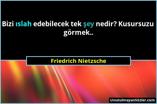 Friedrich Nietzsche - Bizi ıslah edebilecek tek şey nedir? Kusursuzu görmek.....