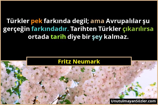 Fritz Neumark - Türkler pek farkında degil; ama Avrupalılar şu gerçeğin farkındadır. Tarihten Türkler çıkarılırsa ortada tarih diye bir şey kalmaz....