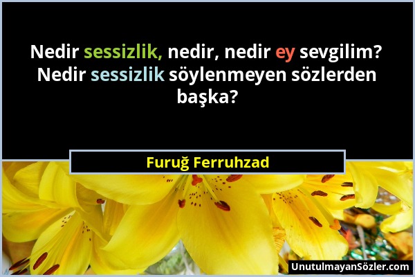 Furuğ Ferruhzad - Nedir sessizlik, nedir, nedir ey sevgilim? Nedir sessizlik söylenmeyen sözlerden başka?...