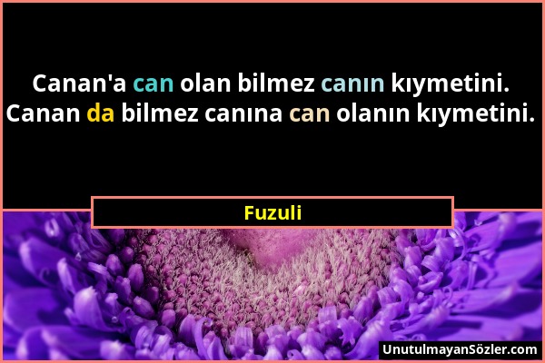 Fuzuli - Canan'a can olan bilmez canın kıymetini. Canan da bilmez canına can olanın kıymetini....