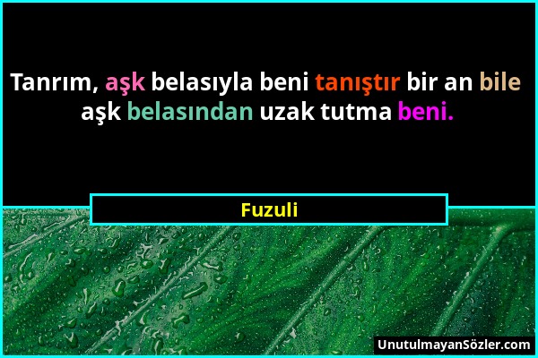 Fuzuli - Tanrım, aşk belasıyla beni tanıştır bir an bile aşk belasından uzak tutma beni....