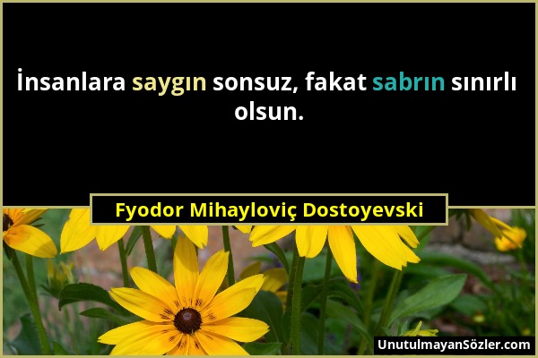 Fyodor Mihayloviç Dostoyevski - İnsanlara saygın sonsuz, fakat sabrın sınırlı olsun....