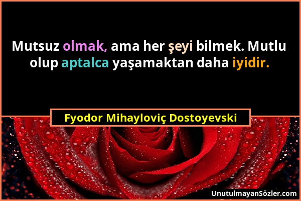 Fyodor Mihayloviç Dostoyevski - Mutsuz olmak, ama her şeyi bilmek. Mutlu olup aptalca yaşamaktan daha iyidir....