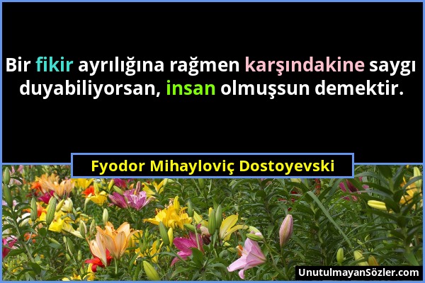 Fyodor Mihayloviç Dostoyevski - Bir fikir ayrılığına rağmen karşındakine saygı duyabiliyorsan, insan olmuşsun demektir....