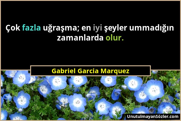 Gabriel Garcia Marquez - Çok fazla uğraşma; en iyi şeyler ummadığın zamanlarda olur....