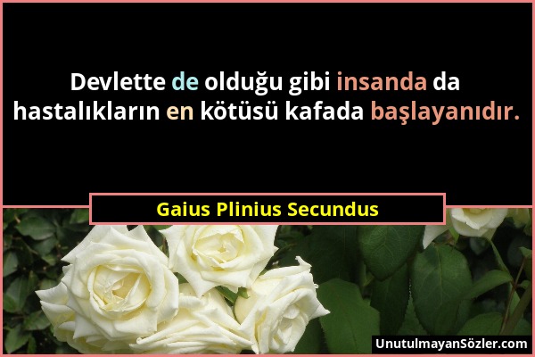 Gaius Plinius Secundus - Devlette de olduğu gibi insanda da hastalıkların en kötüsü kafada başlayanıdır....