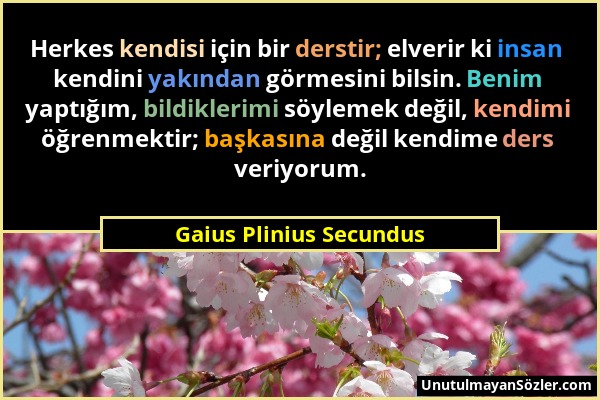 Gaius Plinius Secundus - Herkes kendisi için bir derstir; elverir ki insan kendini yakından görmesini bilsin. Benim yaptığım, bildiklerimi söylemek de...