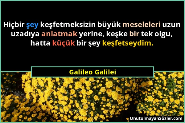 Galileo Galilei - Hiçbir şey keşfetmeksizin büyük meseleleri uzun uzadıya anlatmak yerine, keşke bir tek olgu, hatta küçük bir şey keşfetseydim....