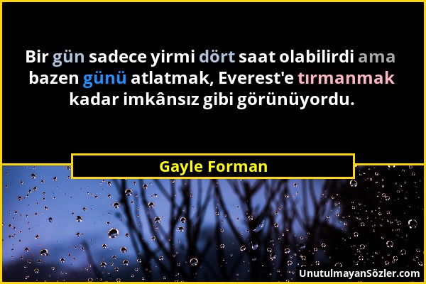 Gayle Forman - Bir gün sadece yirmi dört saat olabilirdi ama bazen günü atlatmak, Everest'e tırmanmak kadar imkânsız gibi görünüyordu....