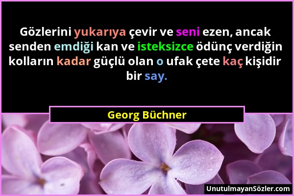 Georg Büchner - Gözlerini yukarıya çevir ve seni ezen, ancak senden emdiği kan ve isteksizce ödünç verdiğin kolların kadar güçlü olan o ufak çete kaç...