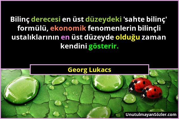 Georg Lukacs - Bilinç derecesi en üst düzeydeki 'sahte bilinç' formülü, ekonomik fenomenlerin bilinçli ustalıklarının en üst düzeyde olduğu zaman kend...