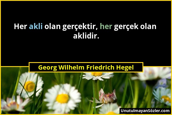 Georg Wilhelm Friedrich Hegel - Her akli olan gerçektir, her gerçek olan aklidir....