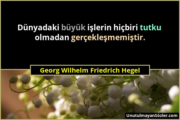 Georg Wilhelm Friedrich Hegel - Dünyadaki büyük işlerin hiçbiri tutku olmadan gerçekleşmemiştir....
