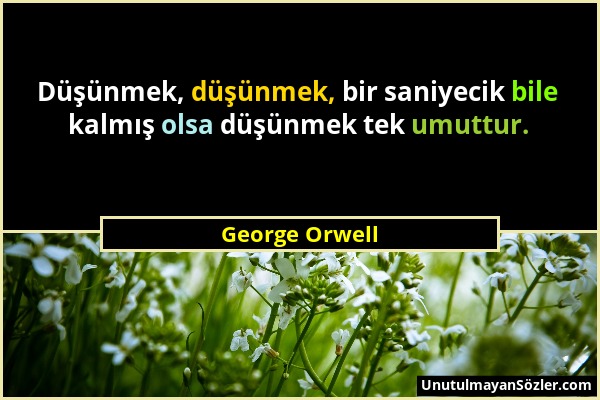 George Orwell - Düşünmek, düşünmek, bir saniyecik bile kalmış olsa düşünmek tek umuttur....