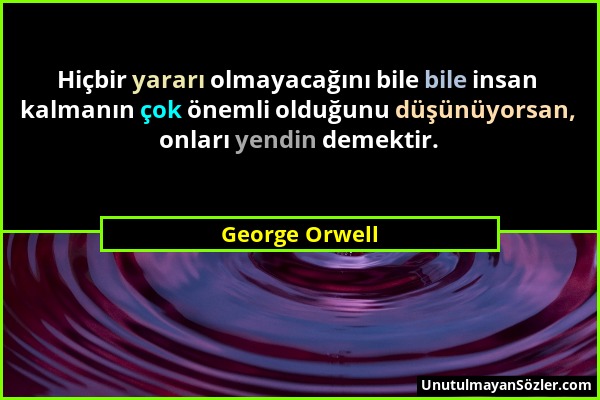 George Orwell - Hiçbir yararı olmayacağını bile bile insan kalmanın çok önemli olduğunu düşünüyorsan, onları yendin demektir....