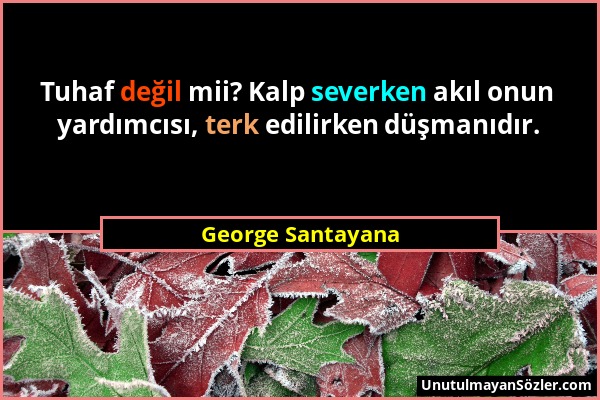 George Santayana - Tuhaf değil mii? Kalp severken akıl onun yardımcısı, terk edilirken düşmanıdır....