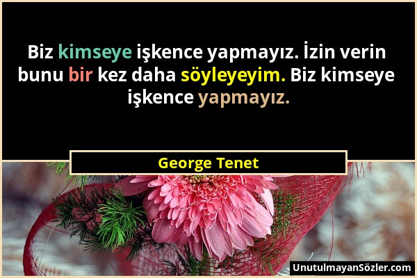 George Tenet - Biz kimseye işkence yapmayız. İzin verin bunu bir kez daha söyleyeyim. Biz kimseye işkence yapmayız....