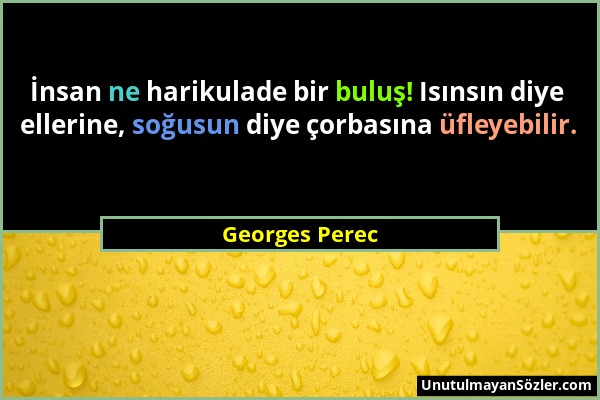 Georges Perec - İnsan ne harikulade bir buluş! Isınsın diye ellerine, soğusun diye çorbasına üfleyebilir....