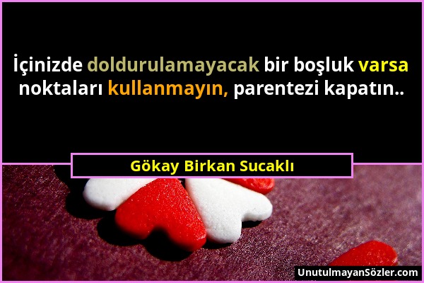 Gökay Birkan Sucaklı - İçinizde doldurulamayacak bir boşluk varsa noktaları kullanmayın, parentezi kapatın.....