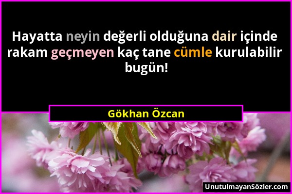 Gökhan Özcan - Hayatta neyin değerli olduğuna dair içinde rakam geçmeyen kaç tane cümle kurulabilir bugün!...