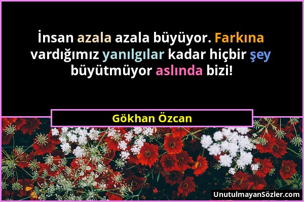 Gökhan Özcan - İnsan azala azala büyüyor. Farkına vardığımız yanılgılar kadar hiçbir şey büyütmüyor aslında bizi!...