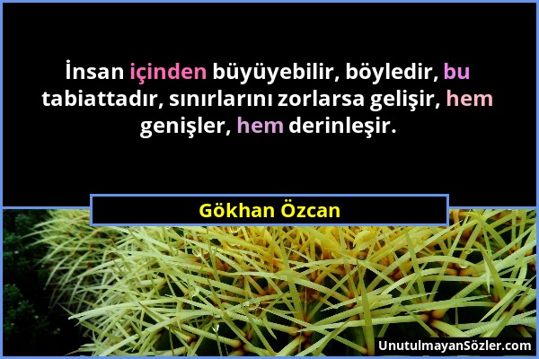 Gökhan Özcan - İnsan içinden büyüyebilir, böyledir, bu tabiattadır, sınırlarını zorlarsa gelişir, hem genişler, hem derinleşir....