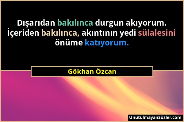 Gökhan Özcan - Dışarıdan bakılınca durgun akıyorum. İçeriden bakılınca, akıntının yedi sülalesini önüme katıyorum....