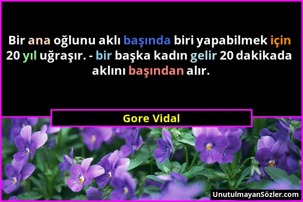 Gore Vidal - Bir ana oğlunu aklı başında biri yapabilmek için 20 yıl uğraşır. - bir başka kadın gelir 20 dakikada aklını başından alır....