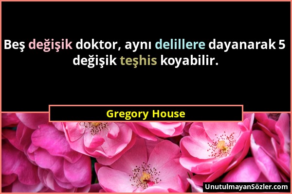 Gregory House - Beş değişik doktor, aynı delillere dayanarak 5 değişik teşhis koyabilir....